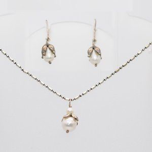 Pearl Necklace & Earrings in Sterling Silver